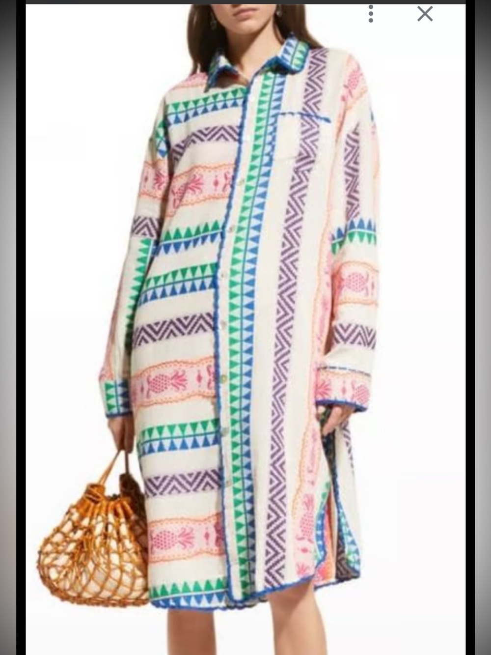 Farm Rio tropical tiles L Colorful Geometric Knit Button front shirt dress